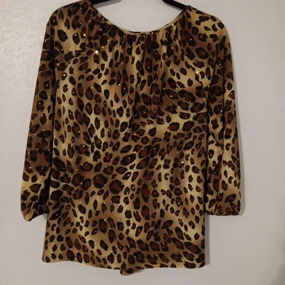 Cathy Daniels Women's Blouse  Sz.S Animal‎ Print w/ Sequins 3/4 Sleeve - Picture 4 of 8